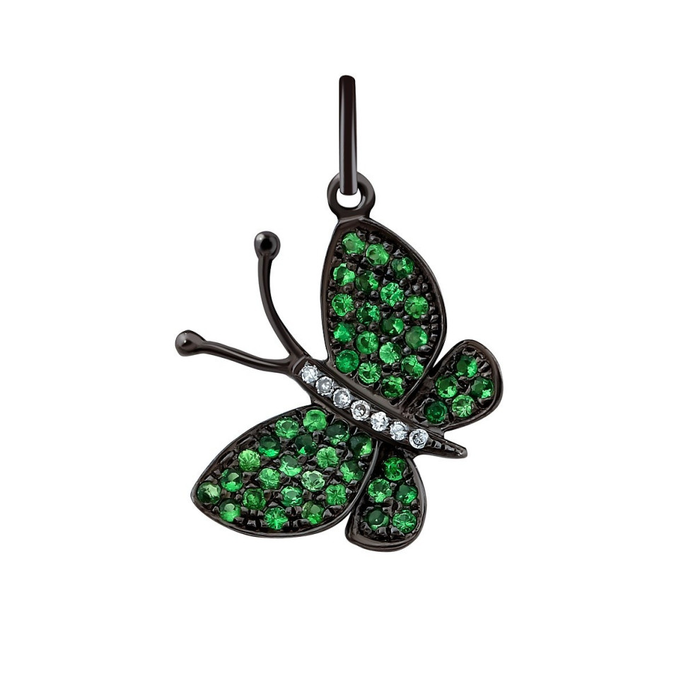 Кулон из чернёного золота с бриллиантами и цаворитами 