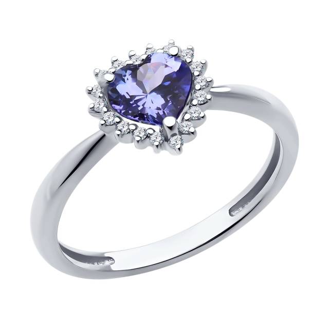 Помолвочное кольцо из белого золота с бриллиантами и танзанитом "Сердце" (056211)