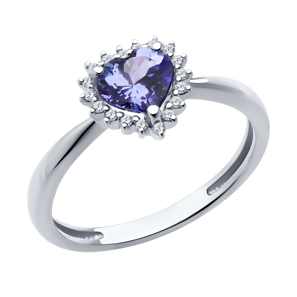 Помолвочное кольцо из белого золота с бриллиантами и танзанитом 