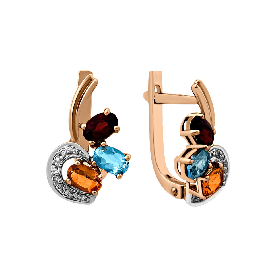 Серьги из красного золота с бриллиантами и полудрагоценными камнями (022010)