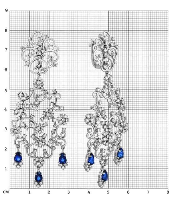 Серьги из белого золота с бриллиантами и сапфирами (010593)