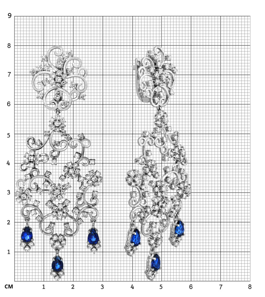 Серьги из белого золота с бриллиантами и сапфирами (010593)