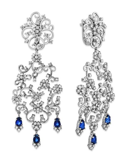 Серьги из белого золота с бриллиантами и сапфирами (010593)