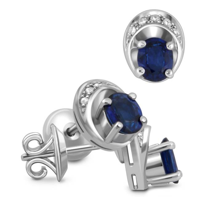 Пусеты из белого золота с бриллиантами и сапфирами (038766)