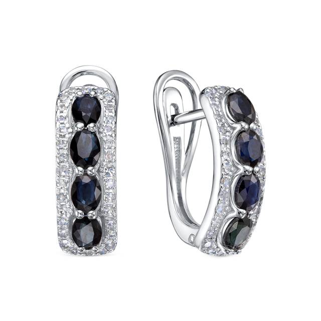 Серьги из белого золота с бриллиантами и сапфиарми (058855)