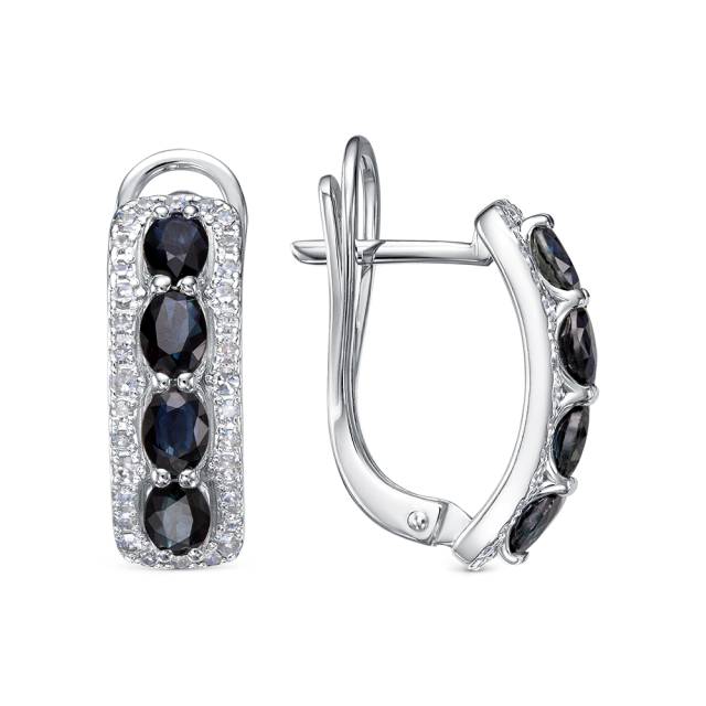 Серьги из белого золота с бриллиантами и сапфиарми (058855)