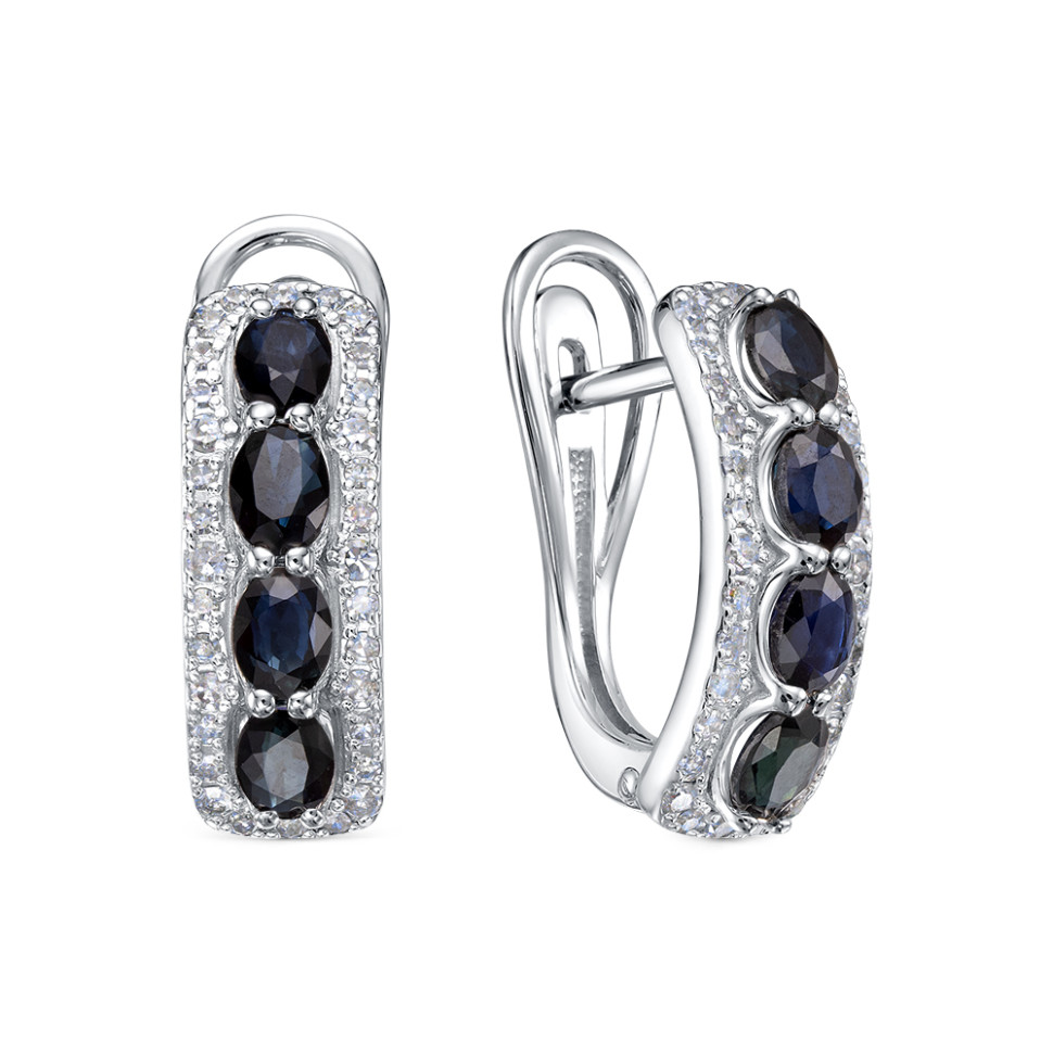 Серьги из белого золота с бриллиантами и сапфиарми (058855)