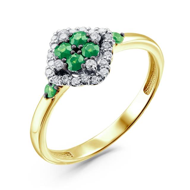 Кольцо из жёлтого золота с бриллиантами и изумрудами (058743)