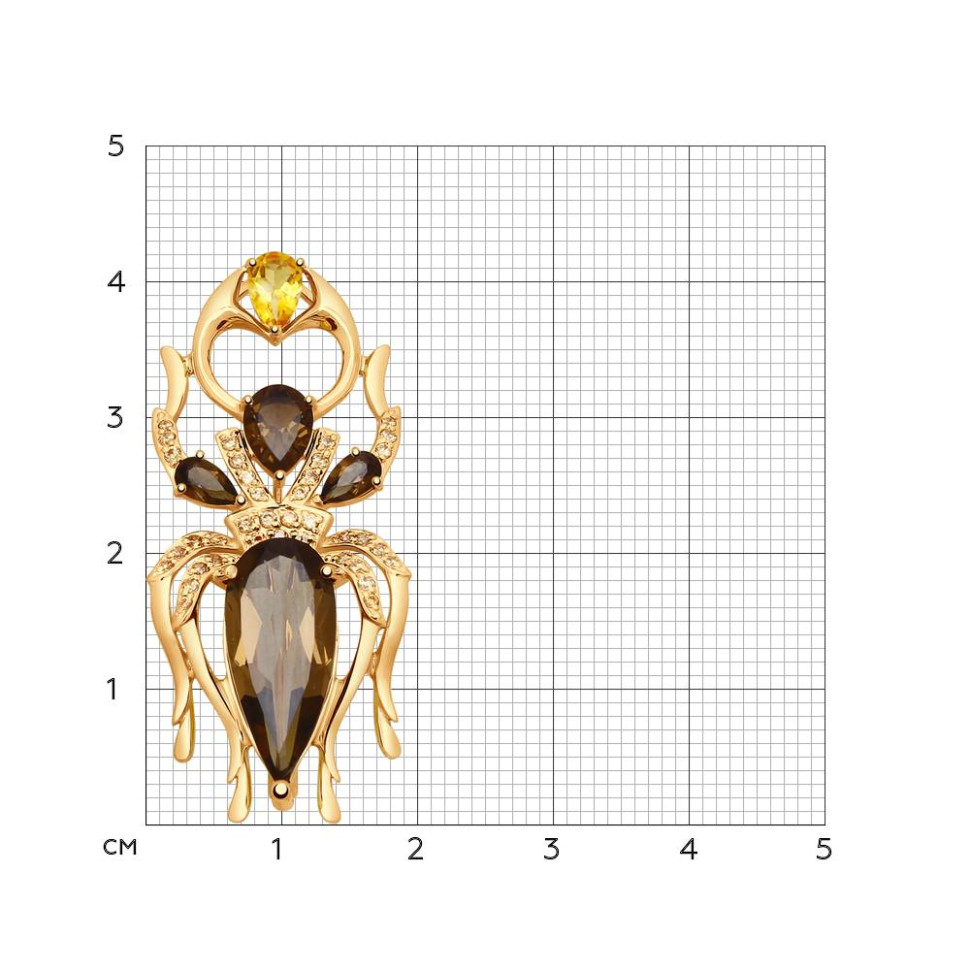 Брошь из красного золота с цитрином, раух-топазами и фианитами (042328)