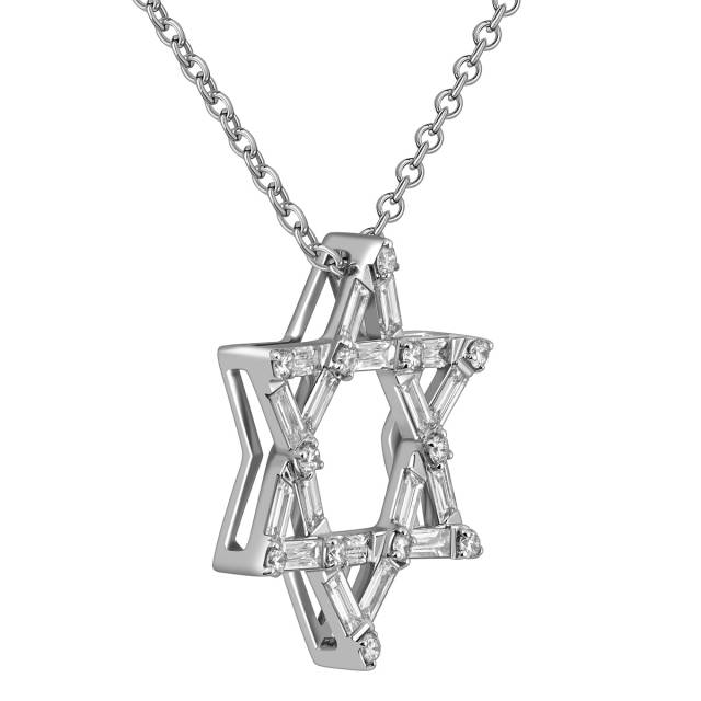Кулон "Звезда Давида" из белого золота с бриллиантами (057835)