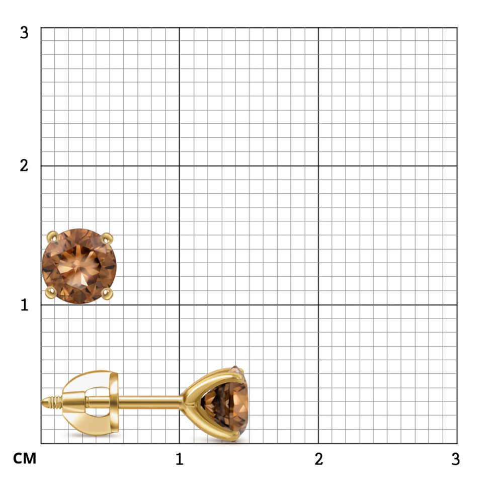 Серьги пусеты из жёлтого золота с коньячными бриллиантами (053589)