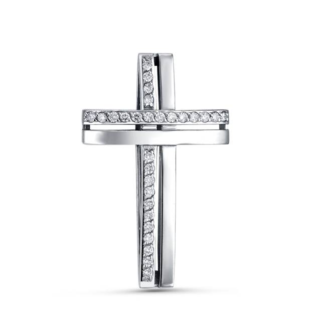 Кулон крест из белого золота с бриллиантами (060456)