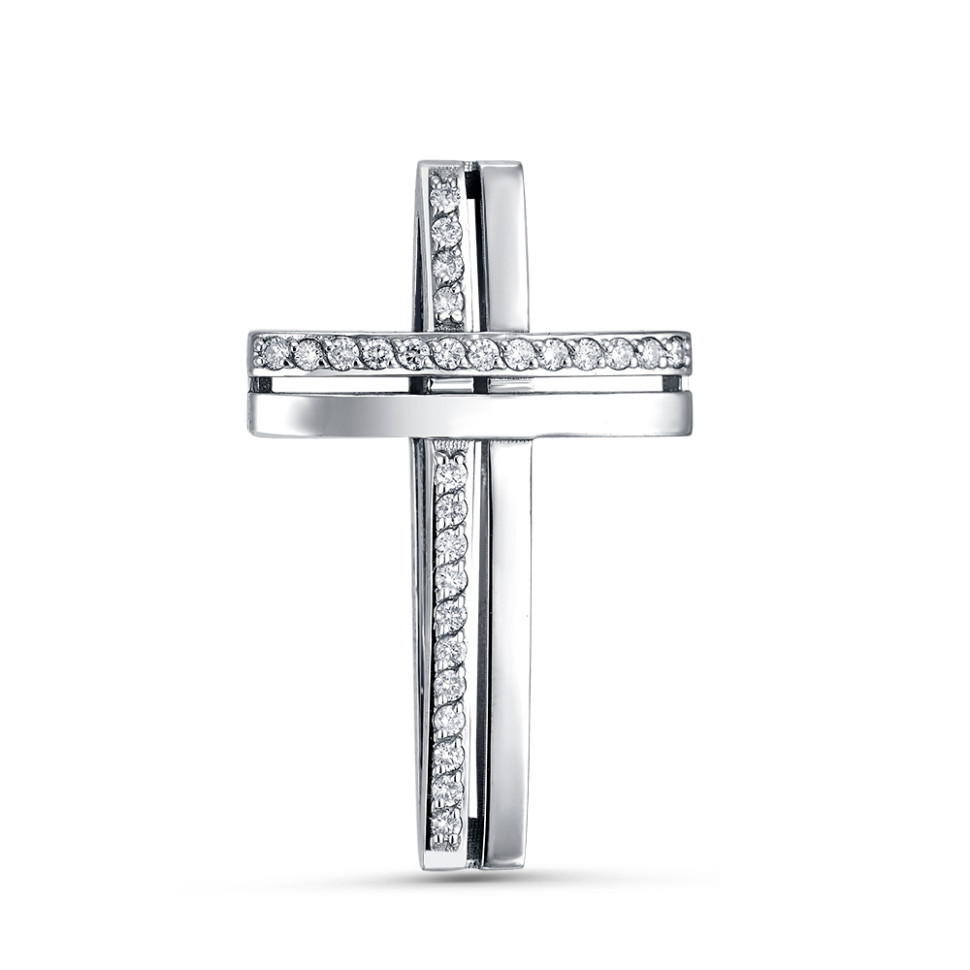 Кулон крест из белого золота с бриллиантами (060456)