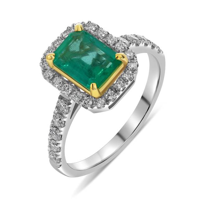 Кольцо из белого золота с бриллиантами и изумрудом (055610)