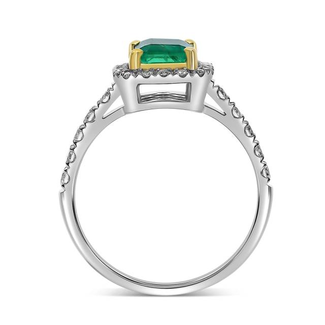 Кольцо из белого золота с бриллиантами и изумрудом (055610)