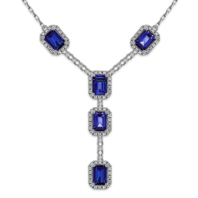 Колье из белого золота с бриллиантами и сапфирами   (061613)