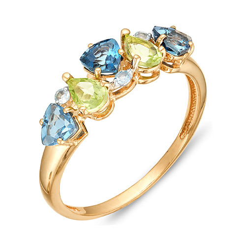 Кольцо из красного золота с топазами и хризолитами (040061)