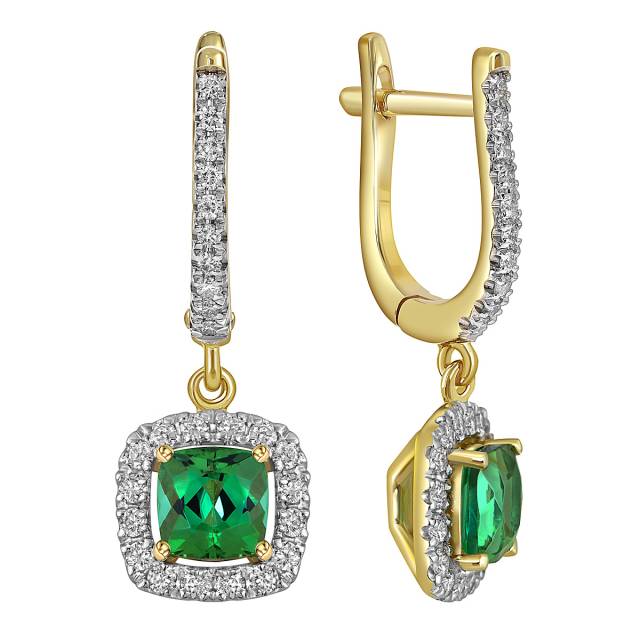 Серьги из жёлтого золота золота с бриллиантами и турмалинами (057513)