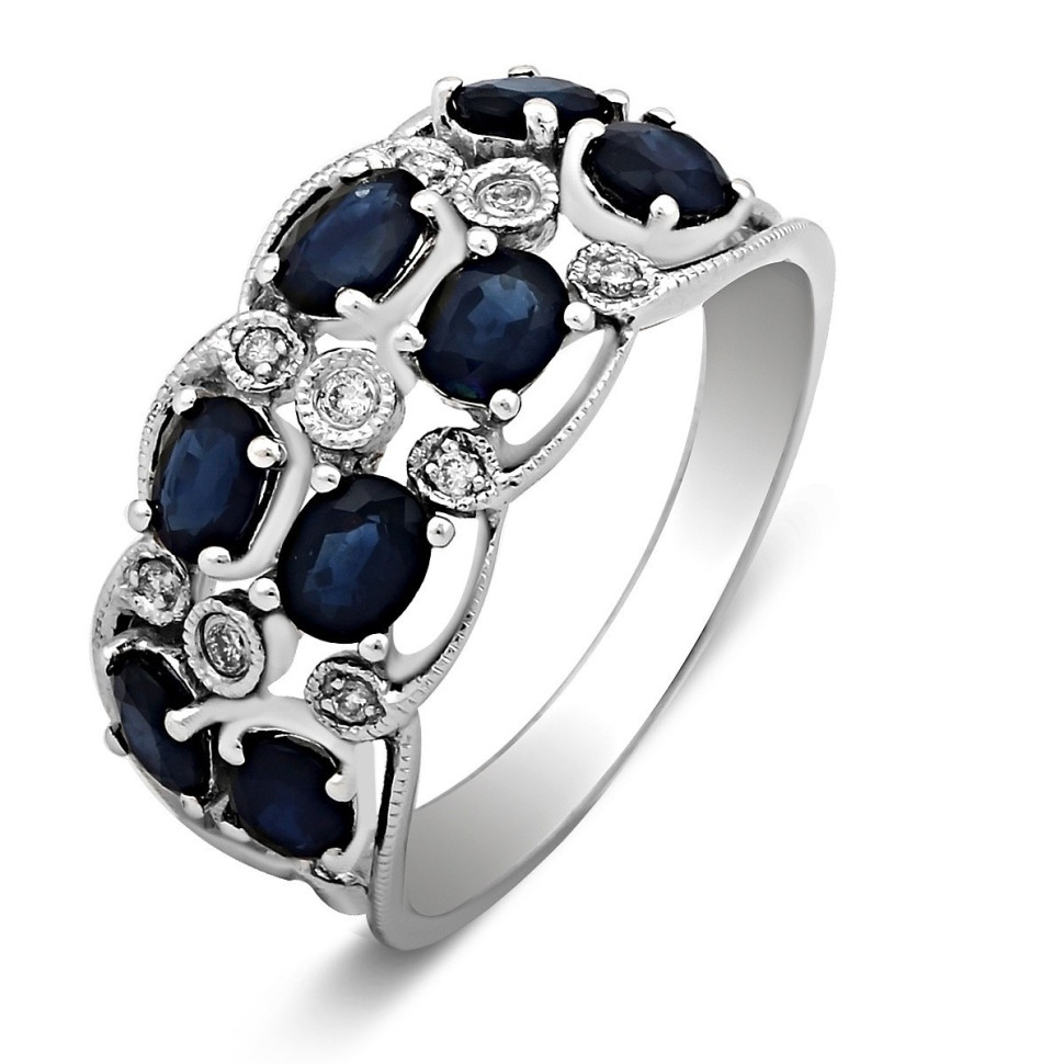 Кольцо из белого золота с бриллиантами и сапфирами (018687)