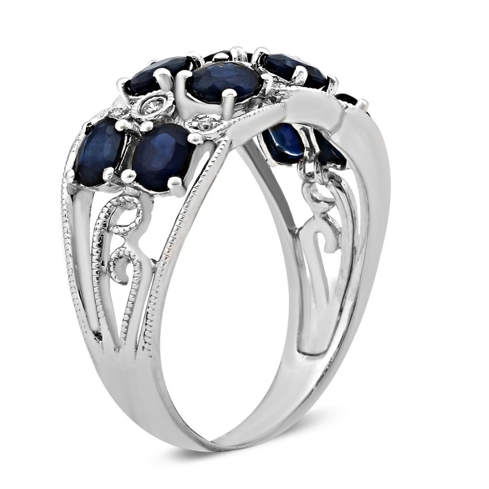 Кольцо из белого золота с бриллиантами и сапфирами (018687)