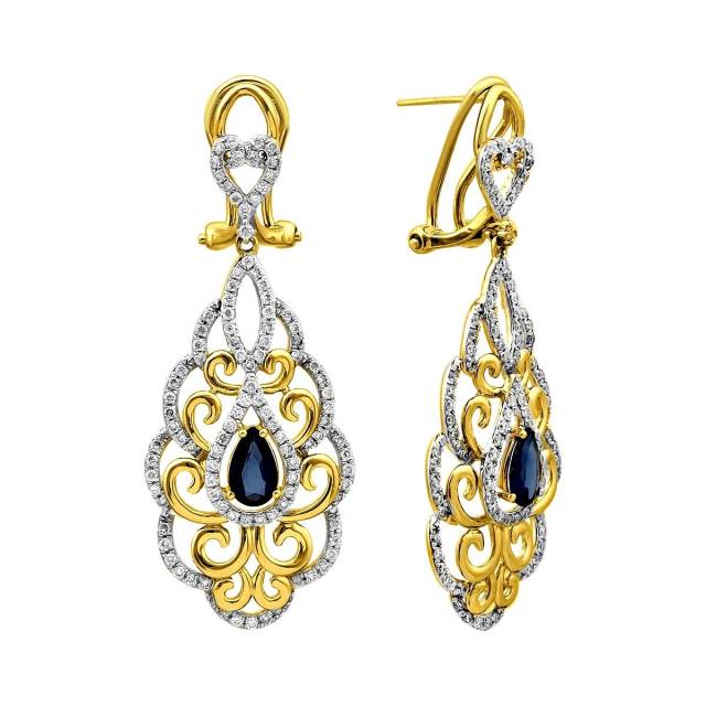 Серьги из комбинированного золота с бриллиантами и сапфирами (025938)