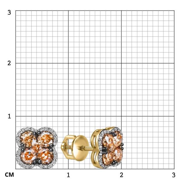 Серьги пусеты из жёлтого золота с бриллиантами (061262)