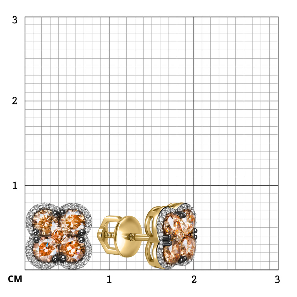 Серьги пусеты из жёлтого золота с бриллиантами (061262)