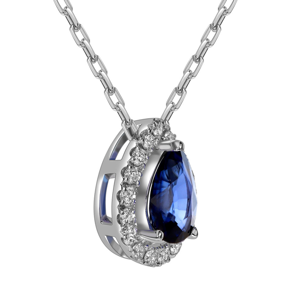 Колье из белого золота с бриллиантами и сапфиром (061071)