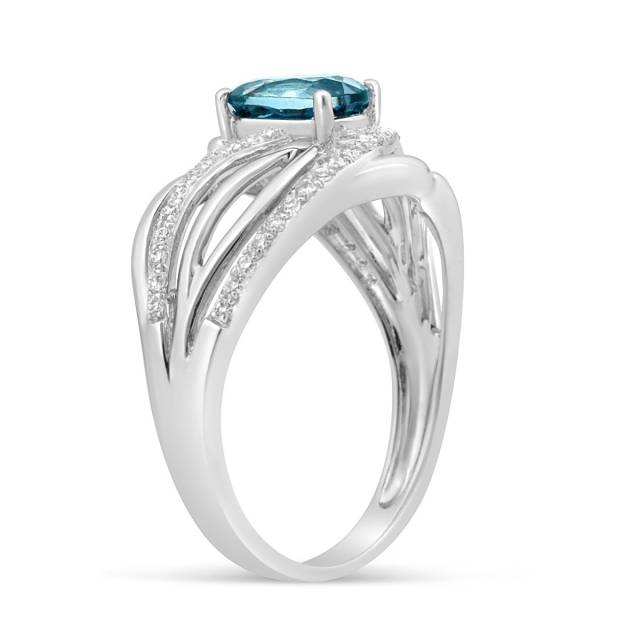 Кольцо из белого золота с бриллиантами и топазом (015106)