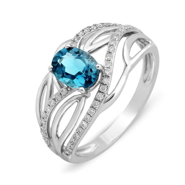 Кольцо из белого золота с бриллиантами и топазом (015106)