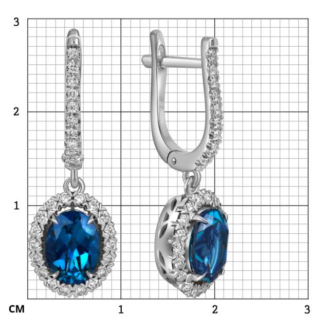 Серьги из белого золота с бриллиантами и Лондон топазами (060181)