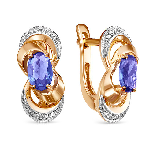 Серьги из красного золота с бриллиантами и танзанитами (043787)