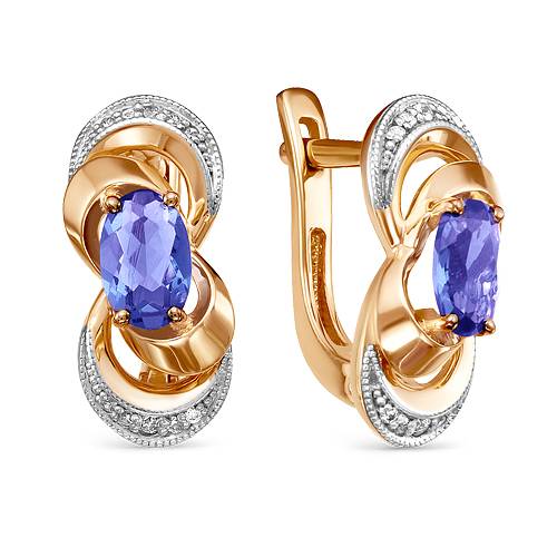 Серьги из красного золота с бриллиантами и танзанитами (043787)