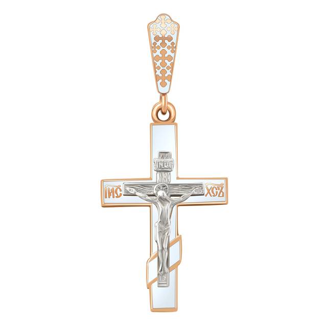 Кулон крест из красного золота с эмалью (038536)