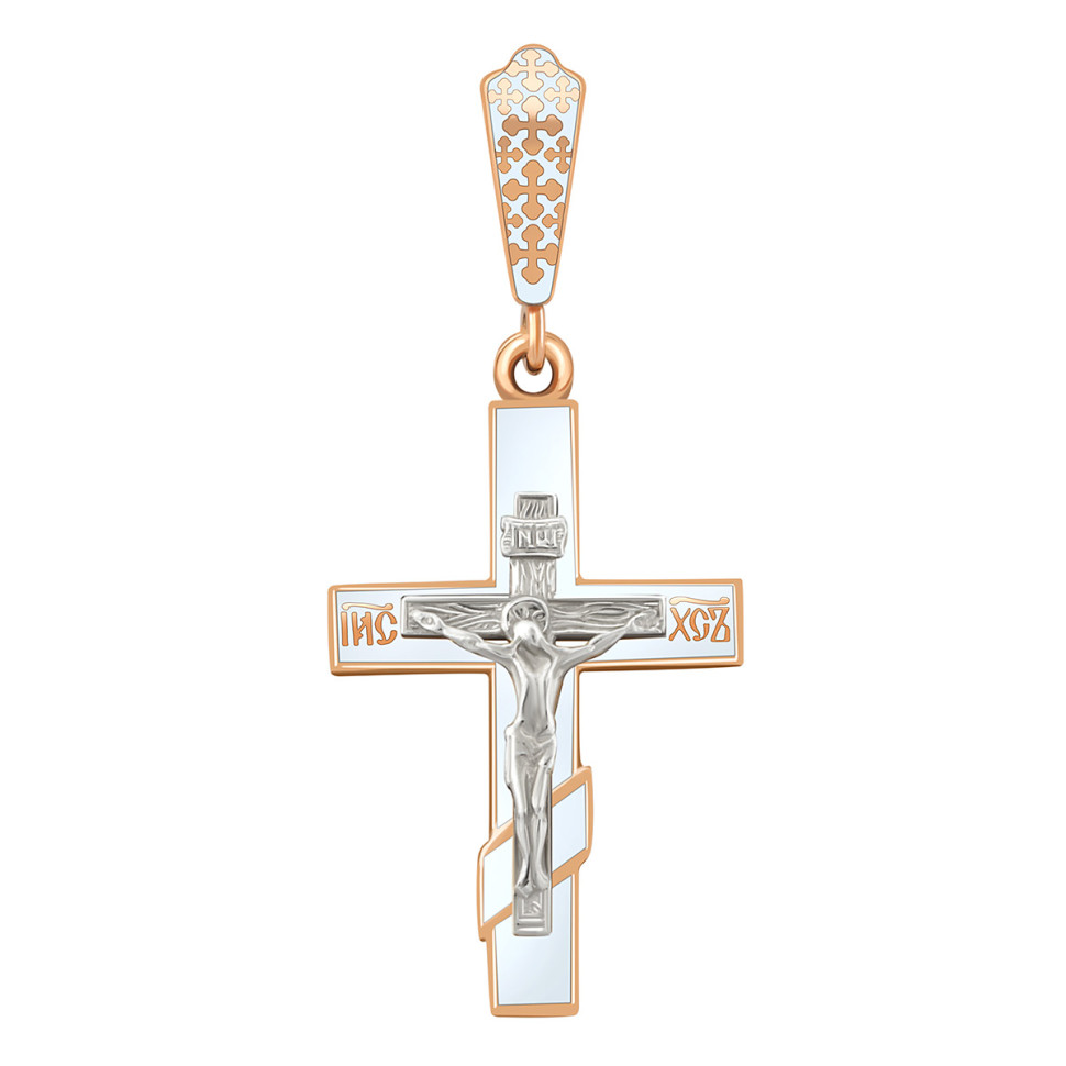 Кулон крест из красного золота с эмалью (038536)