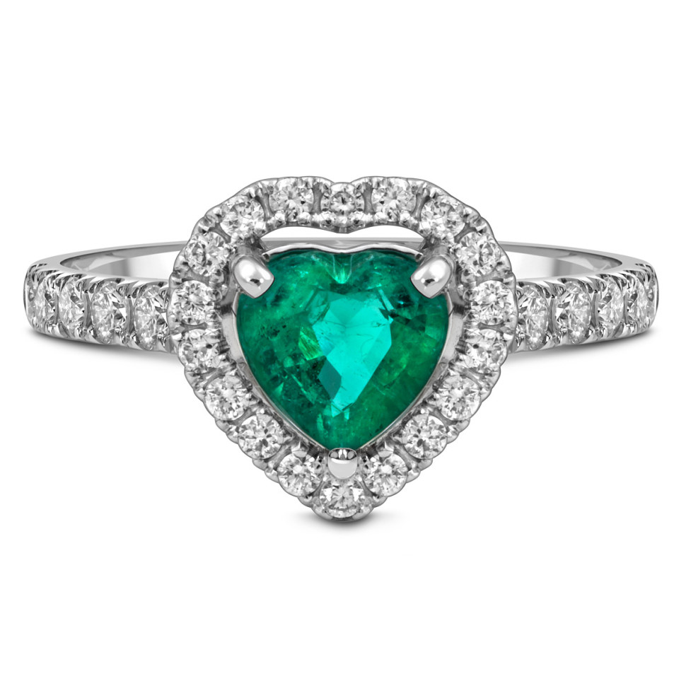 Помолвочное кольцо из белого золота с бриллиантами и изумрудом 