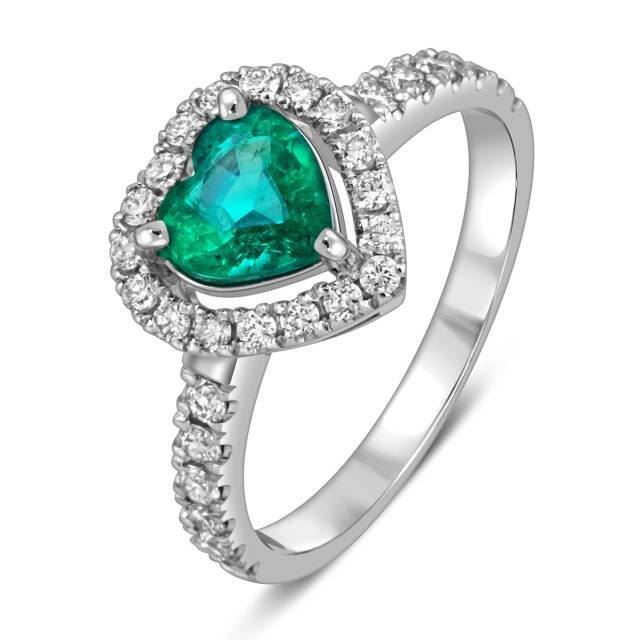 Помолвочное кольцо из белого золота с бриллиантами и изумрудом "Сердце" (058710)
