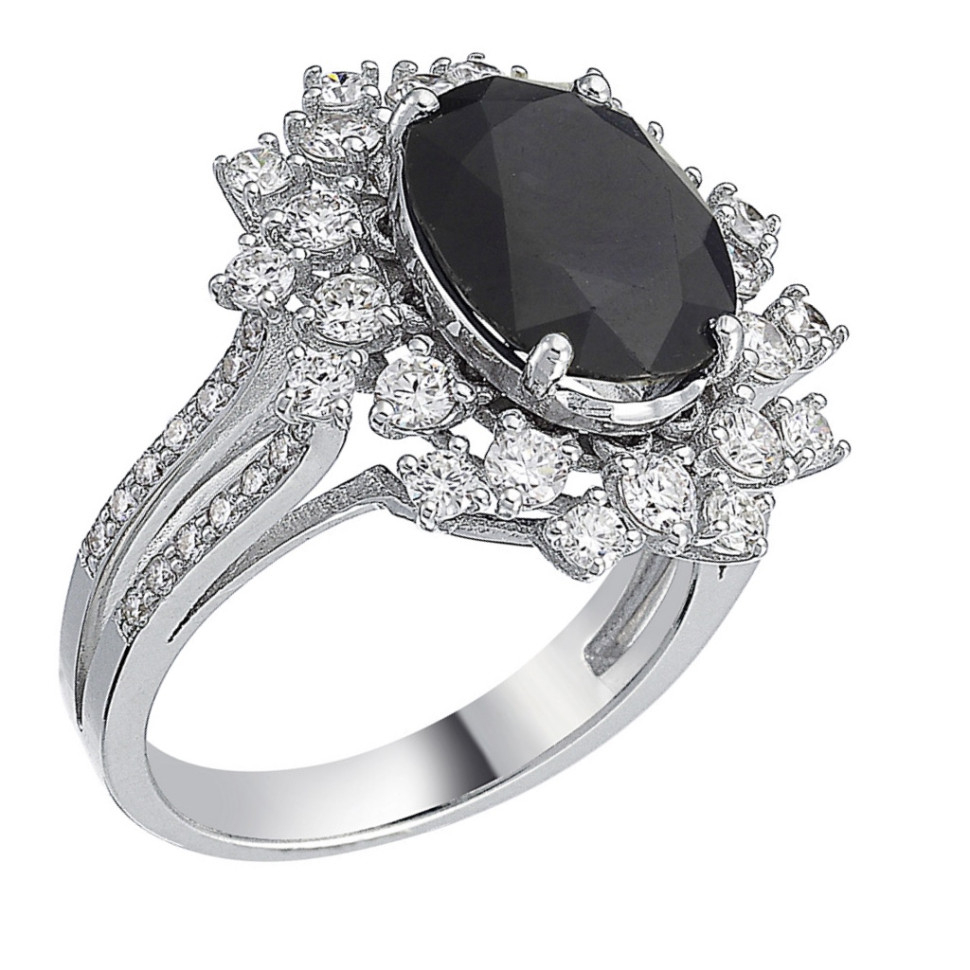 Кольцо из белого золота с бриллиантами и сапфиром (054627)