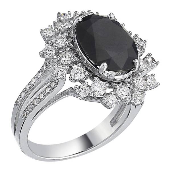 Кольцо из белого золота с бриллиантами и сапфиром (054627)