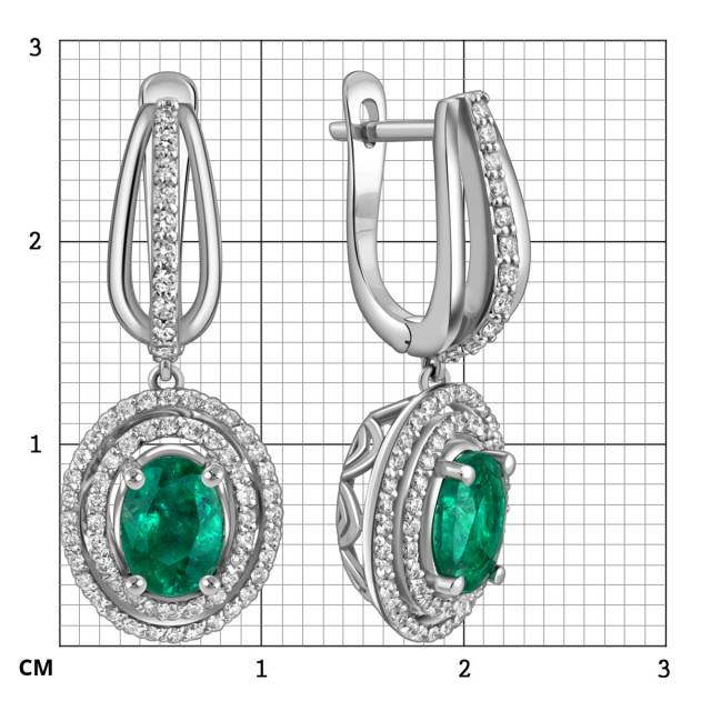 Серьги из белого золота с бриллиантами и изумрудами (025203)