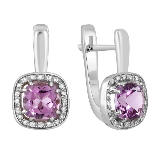 Серьги из белого золота с бриллиантами и аметистами (045597)