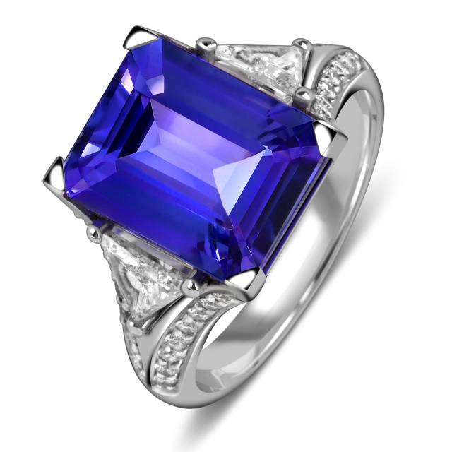 Кольцо из белого золота с бриллиантами и танзанитом (053571)