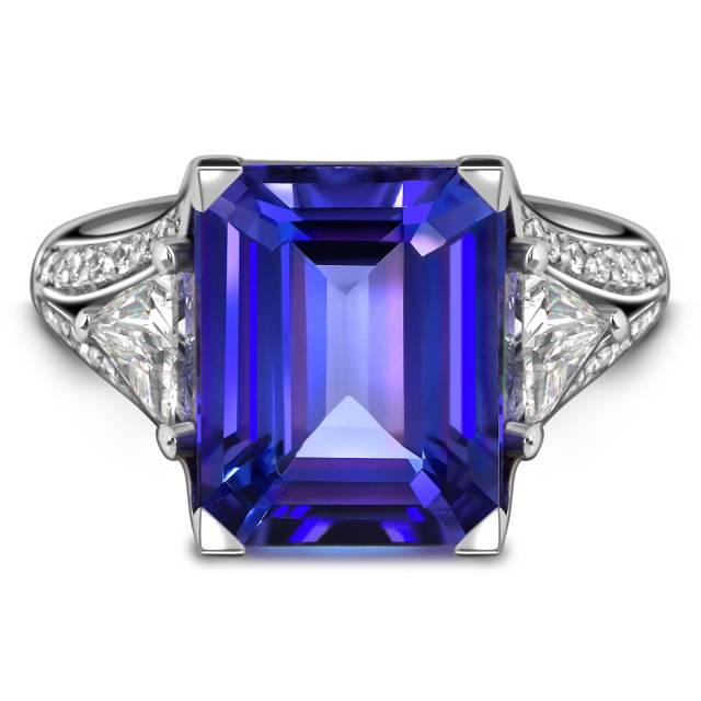 Кольцо из белого золота с бриллиантами и танзанитом (053571)