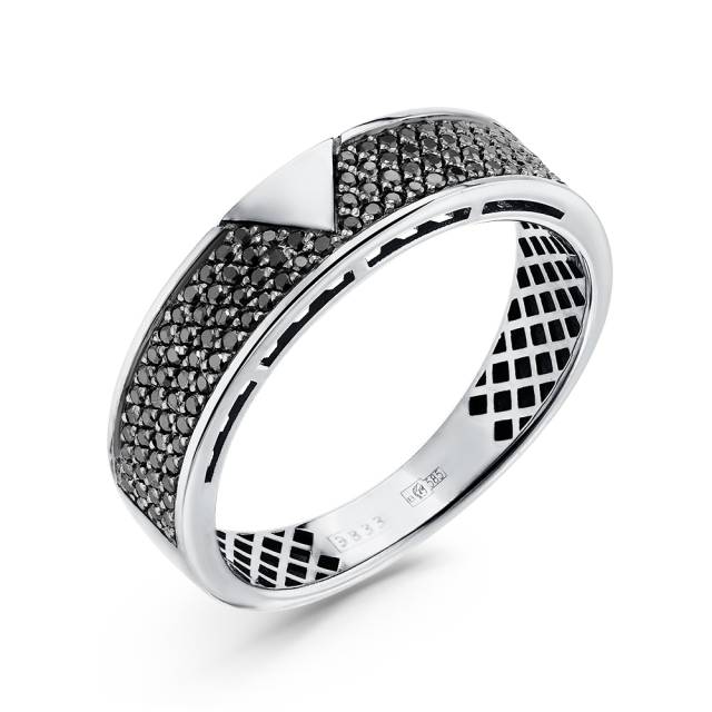 Кольцо из белого золота с чёрными бриллиантами (060092)