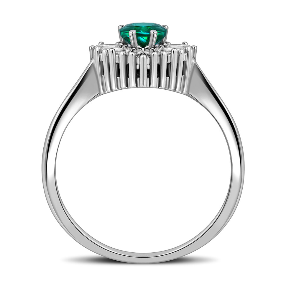 Кольцо из белого золота с бриллиантами и изумрудом (057908)