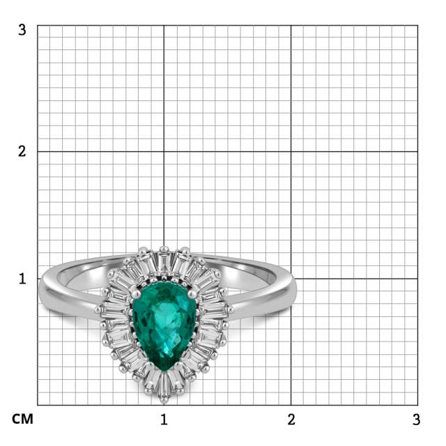 Кольцо из белого золота с бриллиантами и изумрудом (057908)