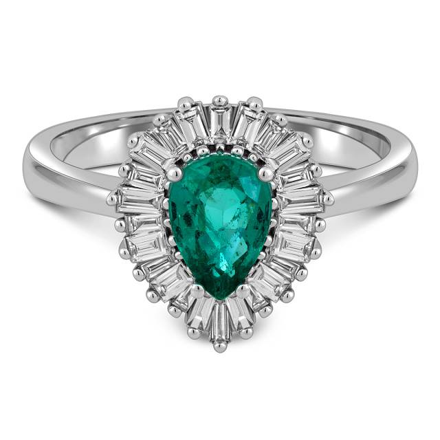 Кольцо из белого золота с бриллиантами и изумрудом (057908)