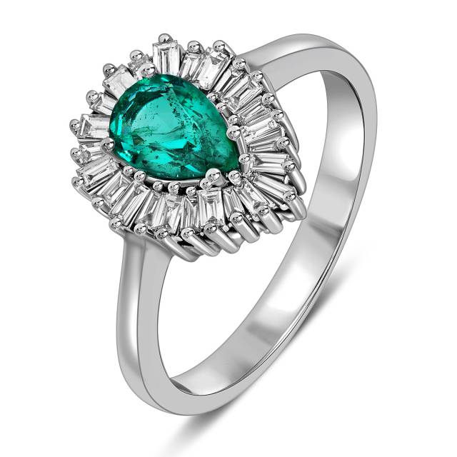 Кольцо из белого золота с бриллиантами и изумрудом (057908)