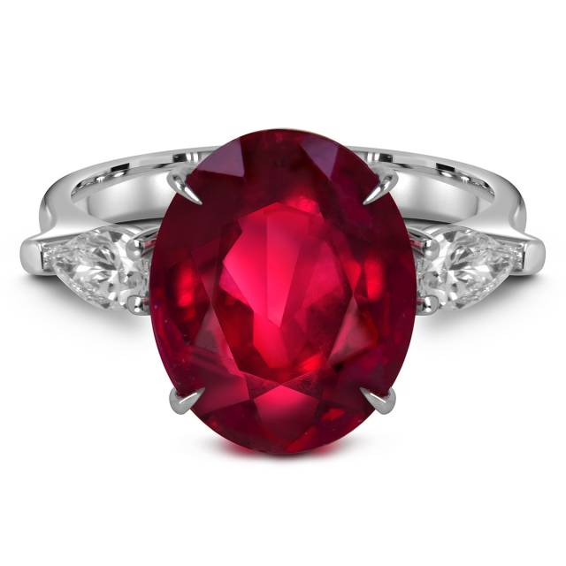 Кольцо из белого золота с бриллиантами и рубином (060556)