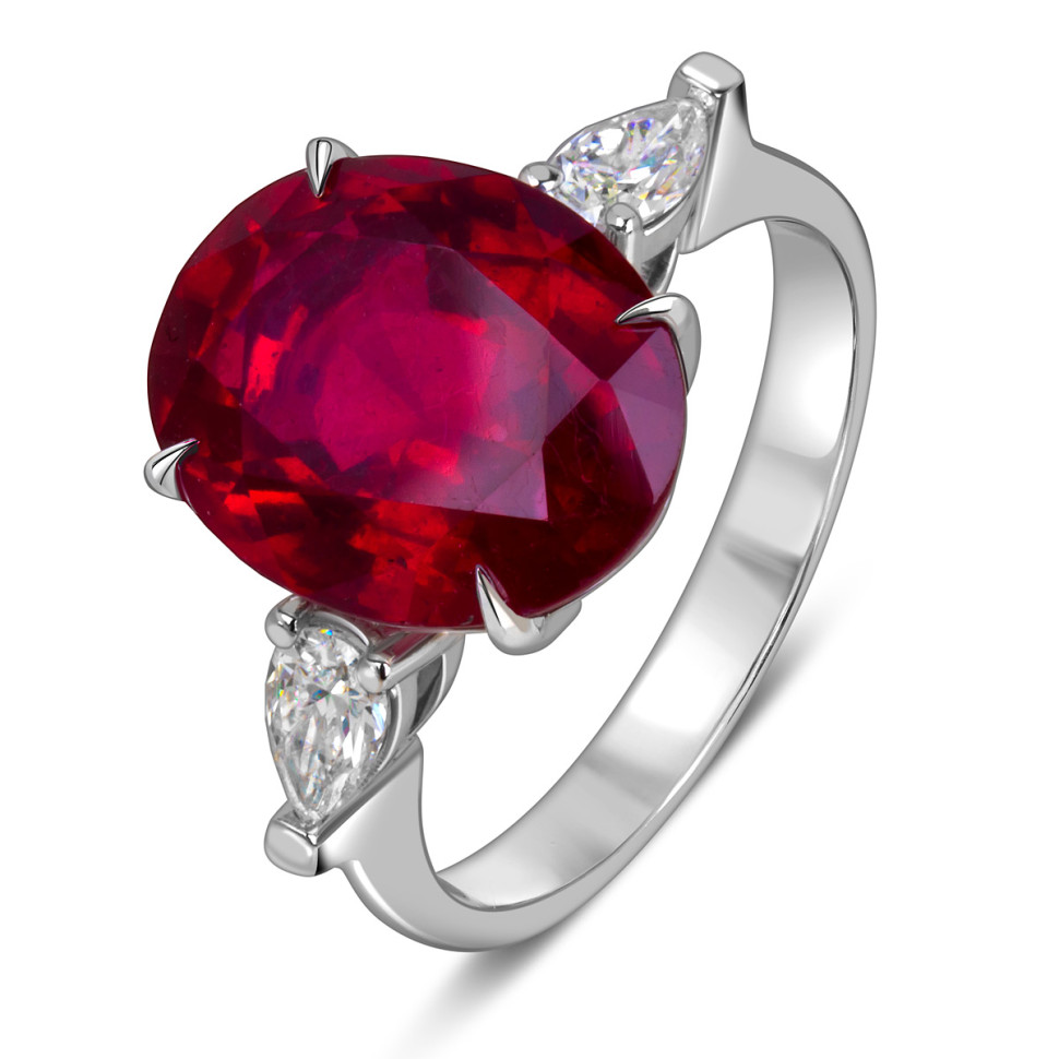 Кольцо из белого золота с бриллиантами и рубином (060556)